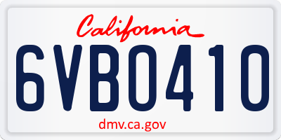 CA license plate 6VBO410