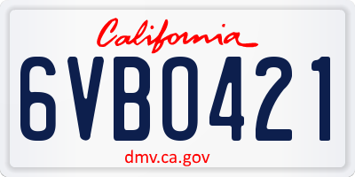 CA license plate 6VBO421