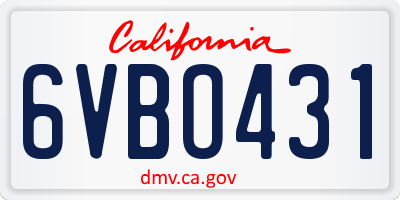 CA license plate 6VBO431