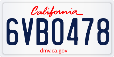 CA license plate 6VBO478