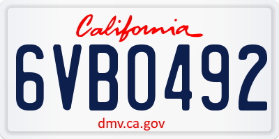 CA license plate 6VBO492