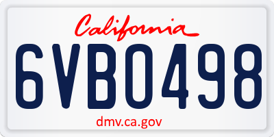 CA license plate 6VBO498