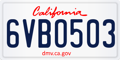 CA license plate 6VBO503