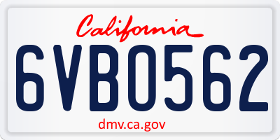 CA license plate 6VBO562