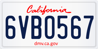 CA license plate 6VBO567