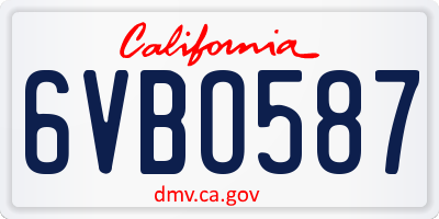 CA license plate 6VBO587