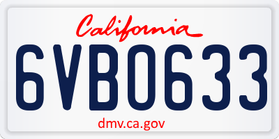 CA license plate 6VBO633