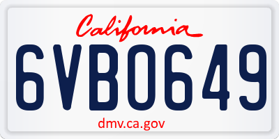 CA license plate 6VBO649