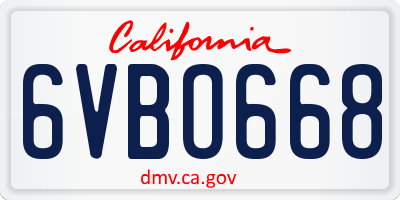CA license plate 6VBO668