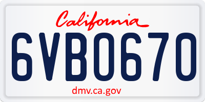 CA license plate 6VBO670