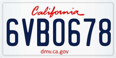 CA license plate 6VBO678