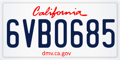 CA license plate 6VBO685
