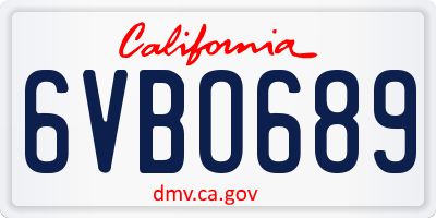 CA license plate 6VBO689