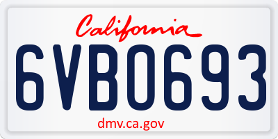 CA license plate 6VBO693