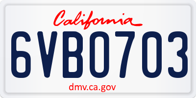 CA license plate 6VBO703