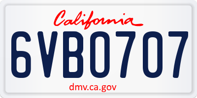 CA license plate 6VBO707