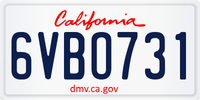 CA license plate 6VBO731