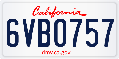 CA license plate 6VBO757