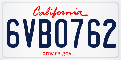 CA license plate 6VBO762