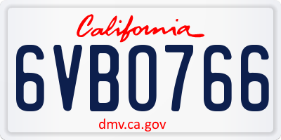 CA license plate 6VBO766
