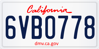 CA license plate 6VBO778