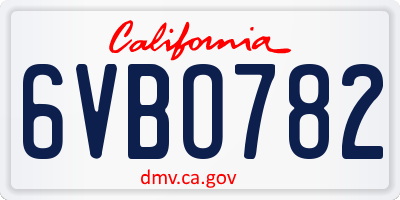 CA license plate 6VBO782