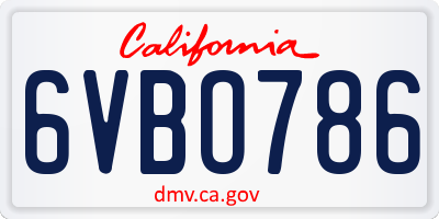 CA license plate 6VBO786