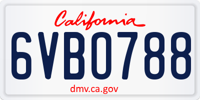 CA license plate 6VBO788