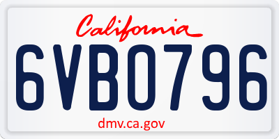 CA license plate 6VBO796