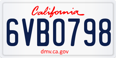 CA license plate 6VBO798