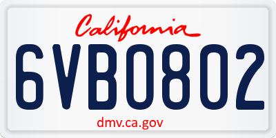 CA license plate 6VBO802