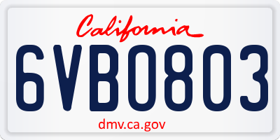 CA license plate 6VBO803