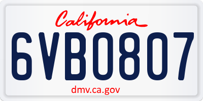 CA license plate 6VBO807