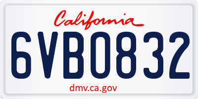 CA license plate 6VBO832