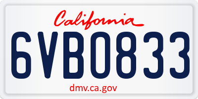 CA license plate 6VBO833