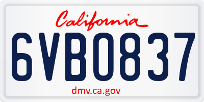 CA license plate 6VBO837