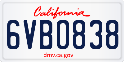 CA license plate 6VBO838