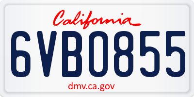 CA license plate 6VBO855