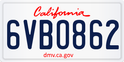 CA license plate 6VBO862