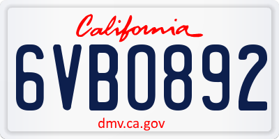 CA license plate 6VBO892