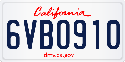 CA license plate 6VBO910