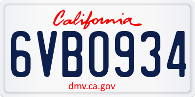 CA license plate 6VBO934