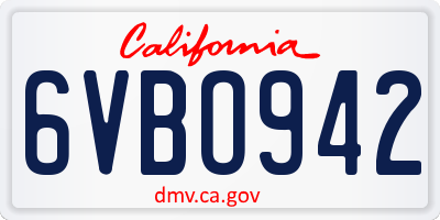 CA license plate 6VBO942