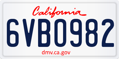 CA license plate 6VBO982