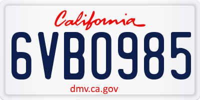 CA license plate 6VBO985