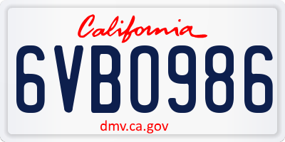 CA license plate 6VBO986