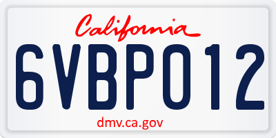 CA license plate 6VBP012