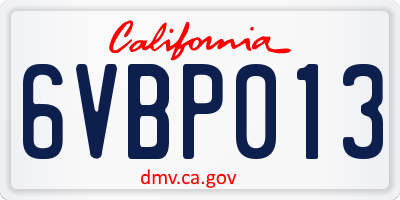 CA license plate 6VBP013