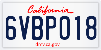 CA license plate 6VBP018
