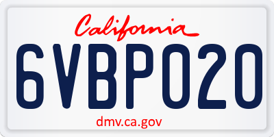 CA license plate 6VBP020